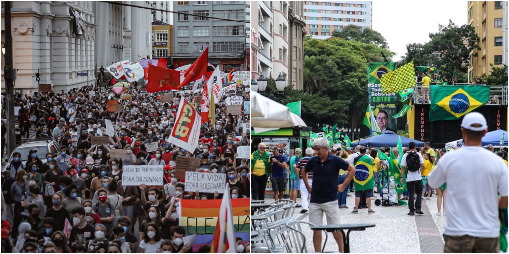 O 7 de setembro em Curitiba: bolsonaristas no Centro Cívico; "Fora, Bolsonaro" na Santos Andrade