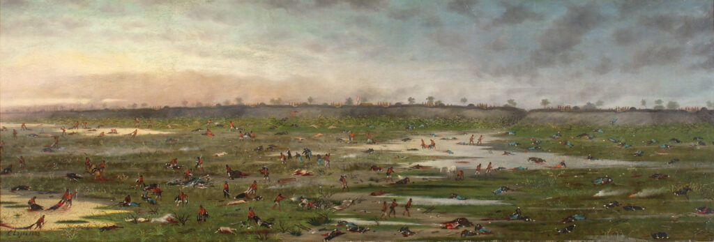 reprodução do quadro Depois da Batalha do Curupaytí, da Cândido Lopes