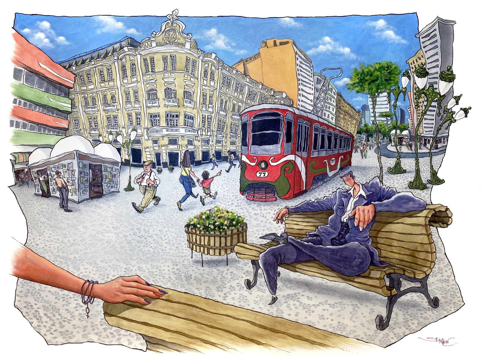 "Curitiba em traços" mostra caricaturas das paisagens mais famosas da cidade