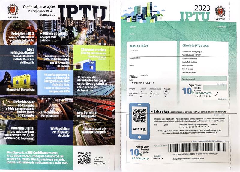 Arrecadação do IPTU em Curitiba aumentou 57% na primeira parcela